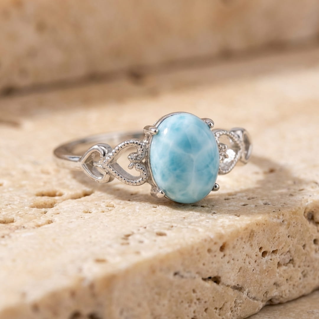 Adjustable Ring "Inner Lagoon" in Larimar Stone
