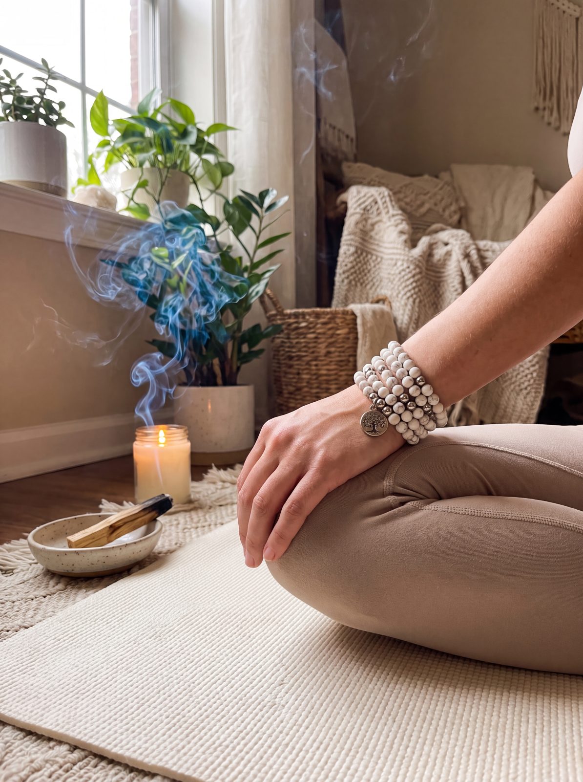 Howlith-Mala-Armband Meditation