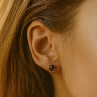 "Passion Heart" Earrings in Garnet & Silver Metal 2