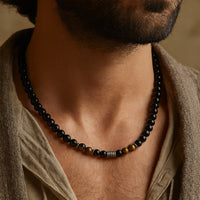 "Shield of Wisdom" Necklace in Black Obsidian & Tiger's Eye 2