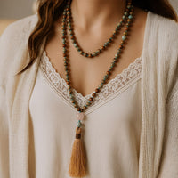 Mala Necklace 108 Beads in Aqua Terra Jasper, Amazonite & Rose Quartz 2