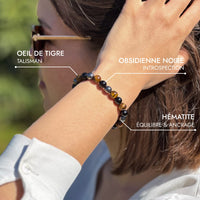 "3 Protections" Bracelet in Tiger Eye, Hematite & Black Obsidian 5