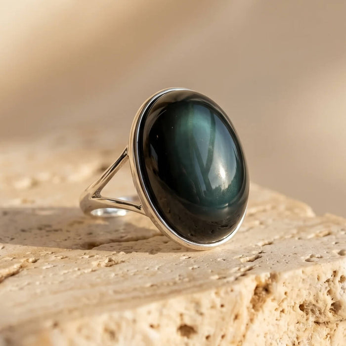Verstellbarer Ring „Erwachen der Seele“ aus Himmelsaugenobsidian
