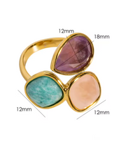 "Soft Dawn" Ring in Amazonite, Rose Quartz & Amethyst 4