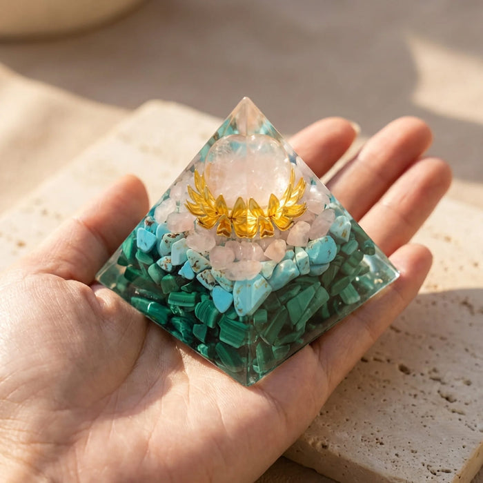 Orgonite "Lotus of Harmony" in Rose Quartz, Turquoise & Malachite