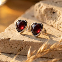 "Passion Heart" Earrings in Garnet & Silver Metal 3