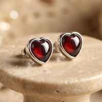 "Passion Heart" Earrings in Garnet & Silver Metal 1