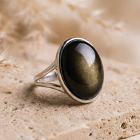 "Aura" Adjustable Ring in Golden Obsidian 4