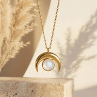 "Moon Crescent" Necklace in Moonstone 1