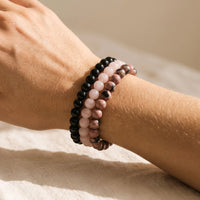 Trio of "Peace and Balance" Bracelets in Onyx, Rose Quartz & Rhodonite 2