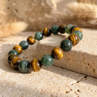 "Balance & Protection" Bracelet in Tiger Eye & Moss Agate 3