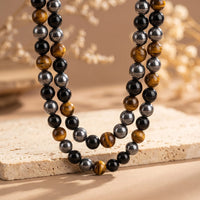 "3 Protections" Necklace in Hematite, Obsidian & Tiger's Eye 3