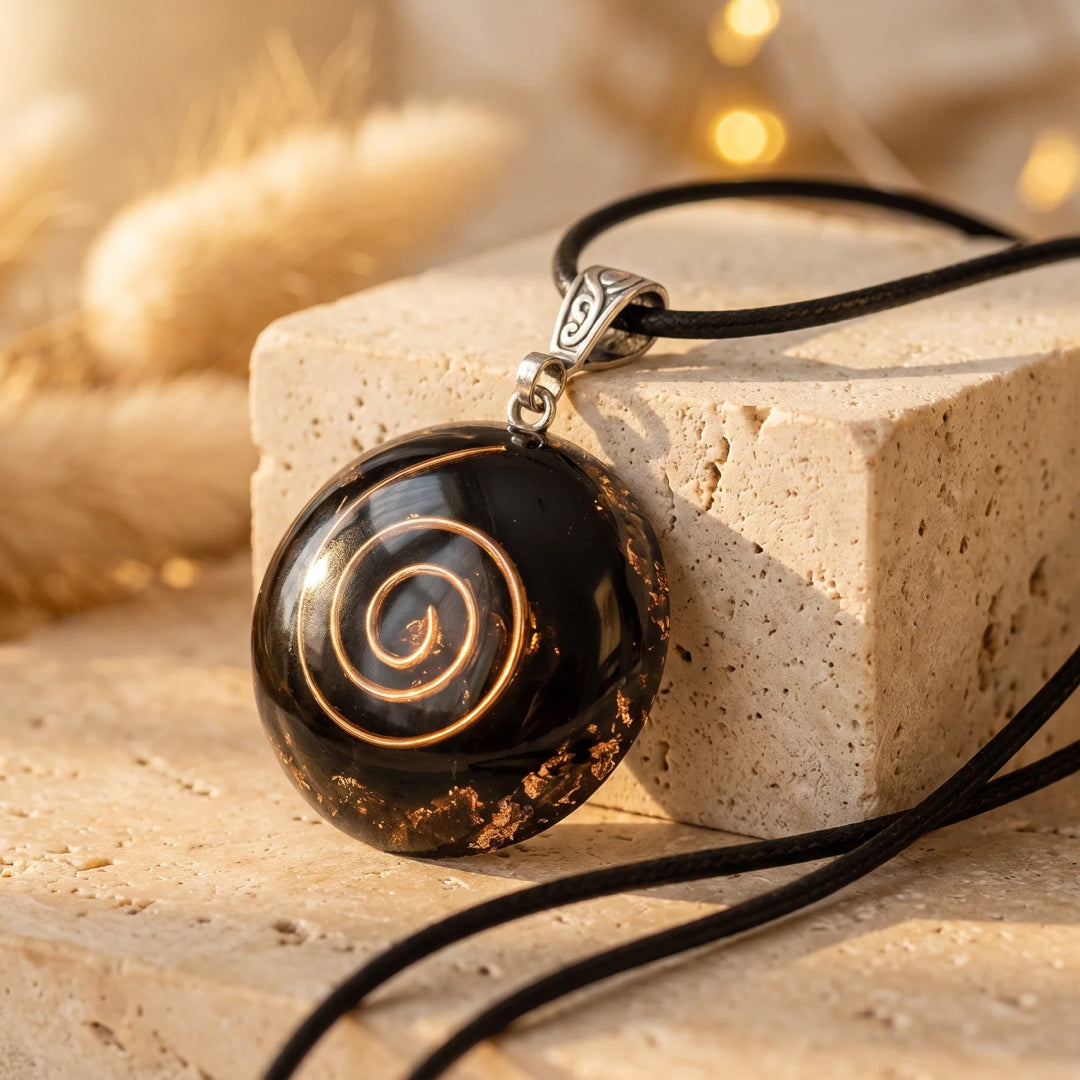 "Symbolic Protection" Orgonite Pendant in Black Obsidian