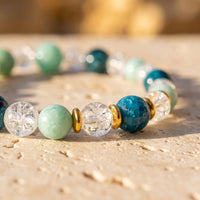 "Lagoon Dream" Bracelet in Amazonite, Apatite & Cracked Rock Crystal 3