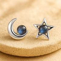 "Lunar Star" Earrings in Labradorite & Silver Metal 4