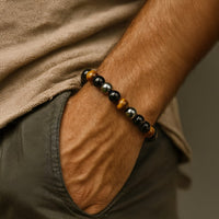 "3 Protections" Bracelet in Tiger's Eye, Hematite & Black Obsidian 7