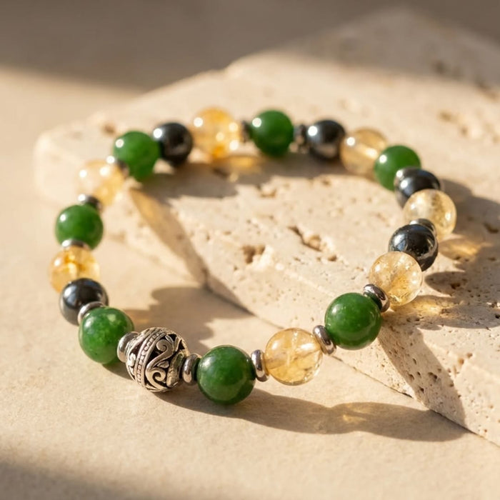 "Glückssymbole"-Armband aus Jade, Citrin & Hämatit