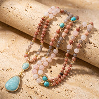 Ethnic Mala Necklace in Turquoise, Amazonite, Rose Quartz & Rhodonite 1