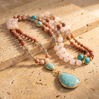 Ethnic Mala Necklace in Turquoise, Amazonite, Rose Quartz & Rhodonite 3