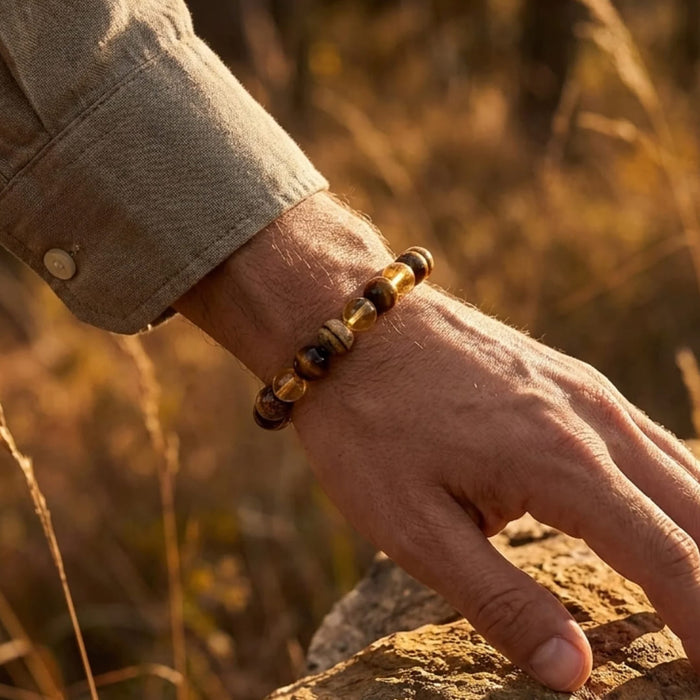 "Protection & Prosperity" Bracelet in Tiger's Eye, Citrine & Landscape Jasper