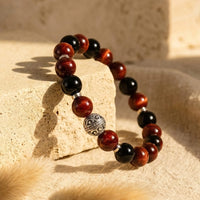 Premium Bracelet "Burning Flame" in Garnet, Bull's Eye & Black Obsidian 3