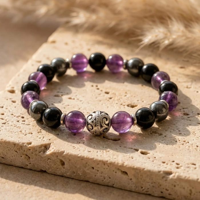 Armband "Schutzblase" – Amethyst, Hämatit & Obsidian