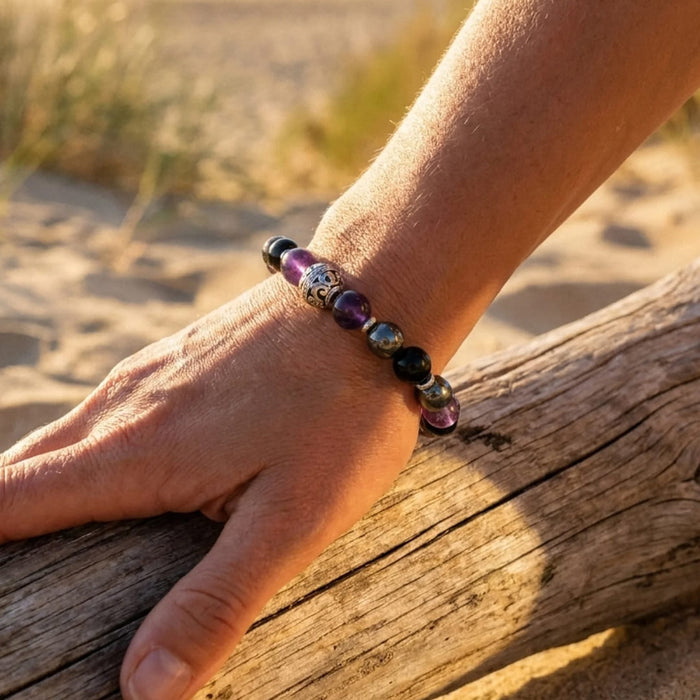 Armband "Schutzblase" – Amethyst, Hämatit & Obsidian