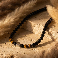 "Shield of Wisdom" Necklace in Black Obsidian & Tiger's Eye 1