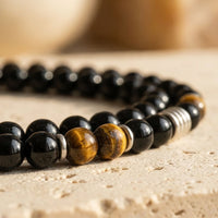 "Shield of Wisdom" Necklace in Black Obsidian & Tiger's Eye 3