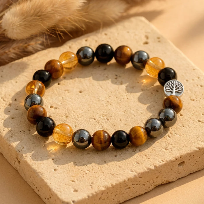 "Force & Light" Bracelet in Tiger Eye, Citrine, Hematite & Obsidian