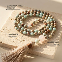 Mala Necklace 108 Beads in Aqua Terra Jasper, Amazonite & Rose Quartz 3
