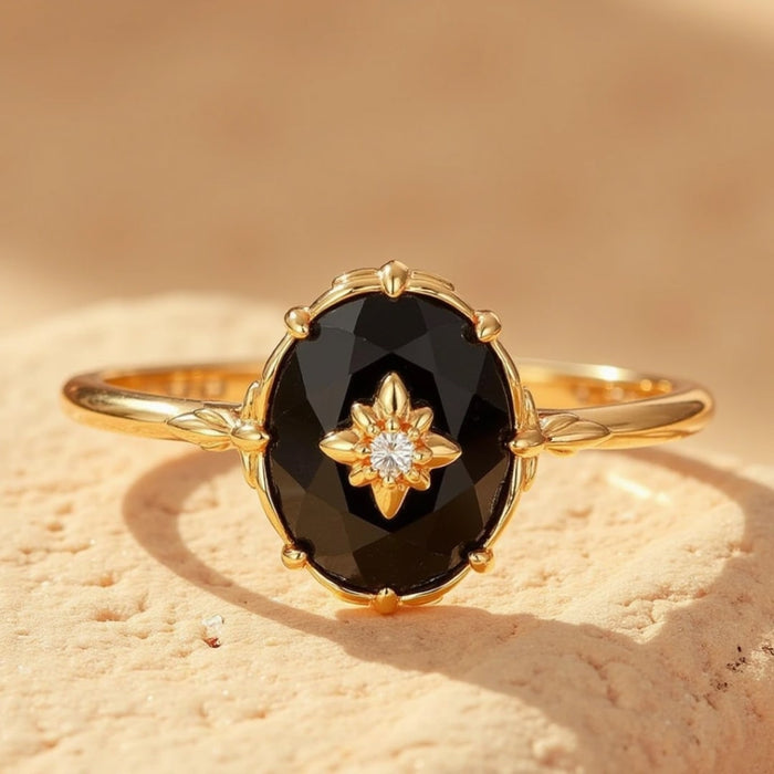 Verstellbarer Ring "Nocturnal Charm" aus schwarzem Achat