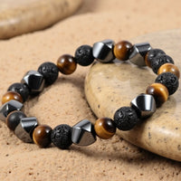 Triple Protection Bracelet in Lava Stone, Tiger's Eye & Hematite 5