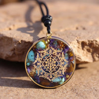 Orgonite Pendant "Sri Yantra" in Turquoise & Tiger's Eye 1