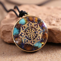 Orgonite Pendant "Sri Yantra" in Turquoise & Tiger Eye 4