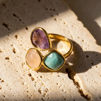 "Soft Dawn" Ring in Amazonite, Rose Quartz & Amethyst 1