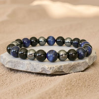 "Sure Cap" Bracelet in Hematite, Black Tourmaline & Blue Tiger's Eye 3