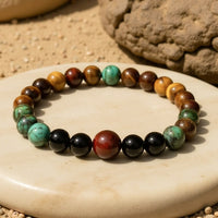"Protective Energies" Bracelet in Tiger Eye, Bull Eye, African Turquoise & Onyx 1