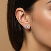 White Labradorite Button Earrings 4