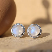 White Labradorite Button Earrings 3