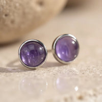 Amethyst & Silver Metal Stud Earrings 1