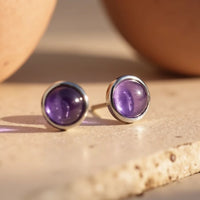 Amethyst & Silver Metal Stud Earrings 3