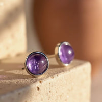 Amethyst & Silver Metal Stud Earrings 4