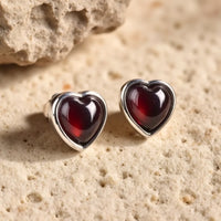 "Passion Heart" Earrings in Garnet & Silver Metal 5