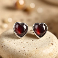 "Passion Heart" Earrings in Garnet & Silver Metal 7