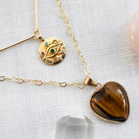Double Row Necklace "Protective Heart" in Tiger's Eye 3