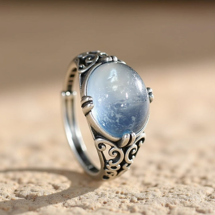 Verstellbarer Ring „Stimme der Seele“ in Aquamarin