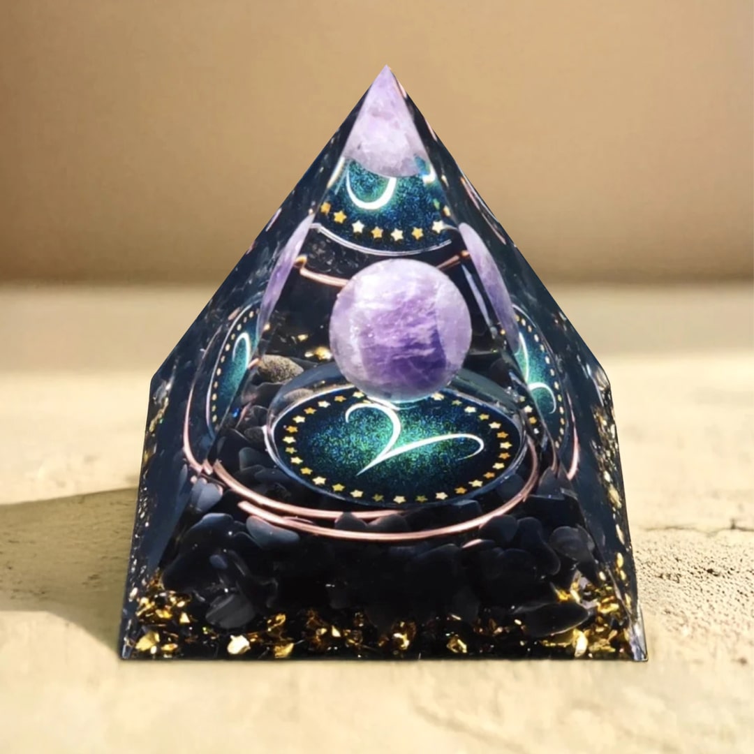 Astrological Sign Orgonite in Amethyst & Obsidian