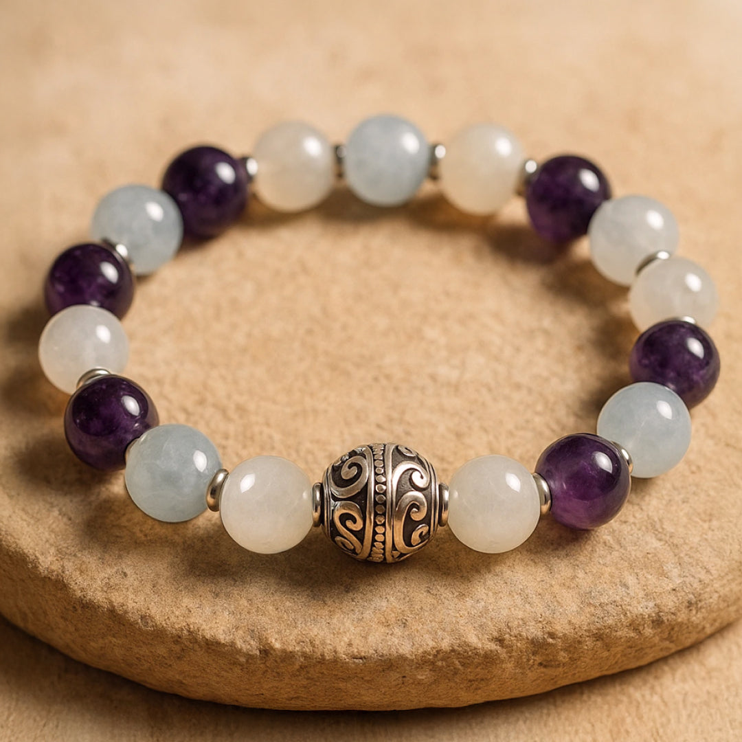 Premium Bracelet "Inner Sky" in Amethyst, Aquamarine & Moonstone