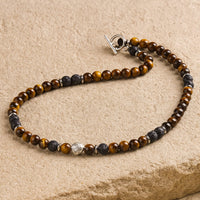 "Earth & Fire Energy" Necklace in Lava Stone & Tiger's Eye 1